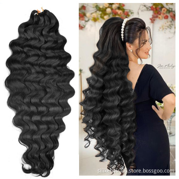 Wholesale Body Wave Crochet Braiding Pre Feathered Hybrid Long Ombre Brown Red Water Wave Braids Synthetic Hair Extensions